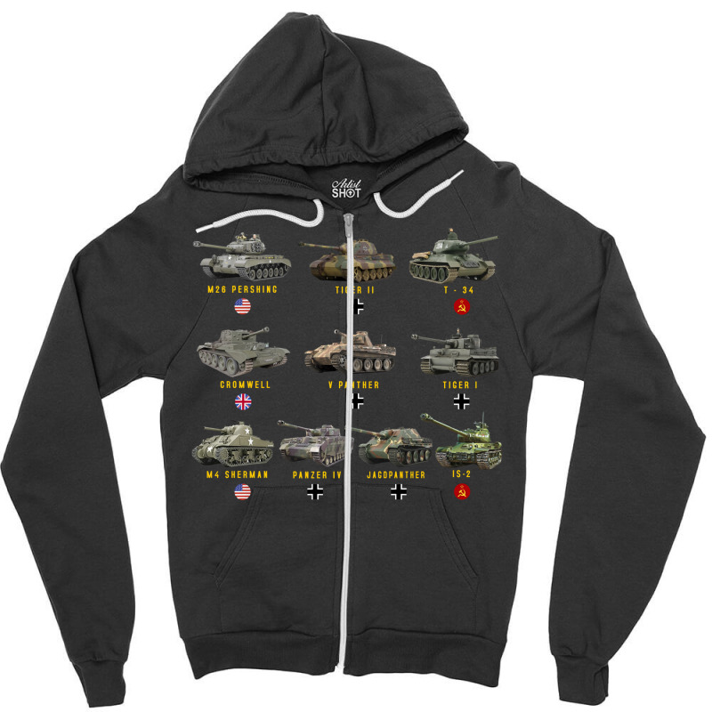 Top Ten Best Ww2 Tanks M4 Sherman Panzer Iv Tiger Ii T 34 Long Sleeve Zipper Hoodie by JanTodeschi1986 | Artistshot