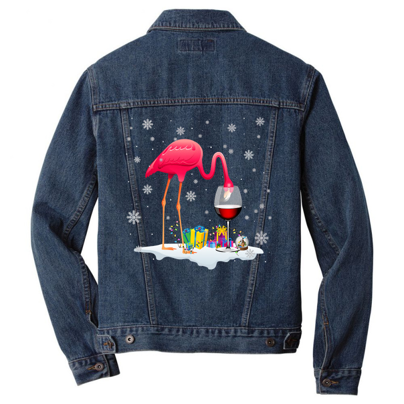 Flamingo Tropical Funny Pink Flamingo Drink Wine On Christmas Xmas 497 Men Denim Jacket by coolquirrell | Artistshot