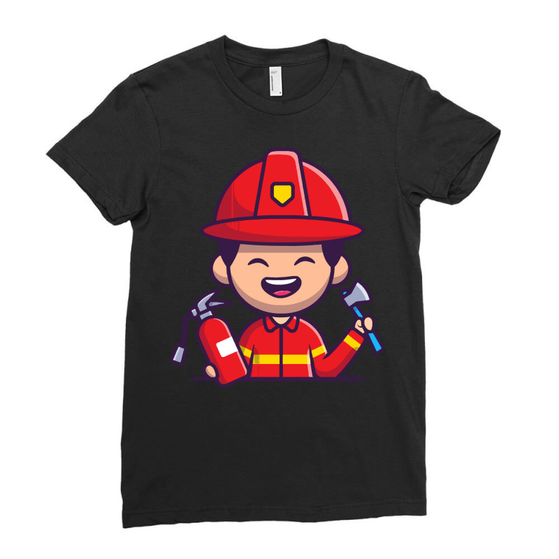 Firefighter T  Shirt Firefighter With Hatchet Axe And Fire Extinguishe Ladies Fitted T-Shirt by cm-arts | Artistshot