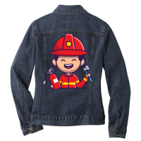 Firefighter T  Shirt Firefighter With Hatchet Axe And Fire Extinguishe Ladies Denim Jacket | Artistshot