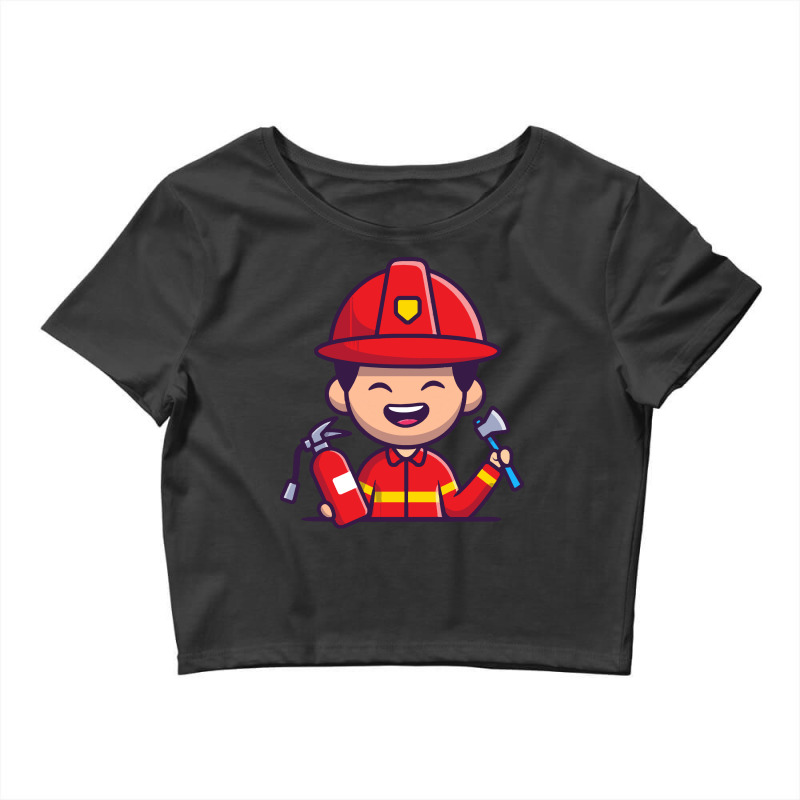 Firefighter T  Shirt Firefighter With Hatchet Axe And Fire Extinguishe Crop Top by cm-arts | Artistshot