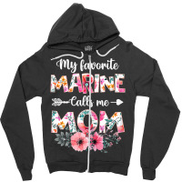 Womens My Favorite Marine Calls Me Mom Marine Military Zipper Hoodie | Artistshot