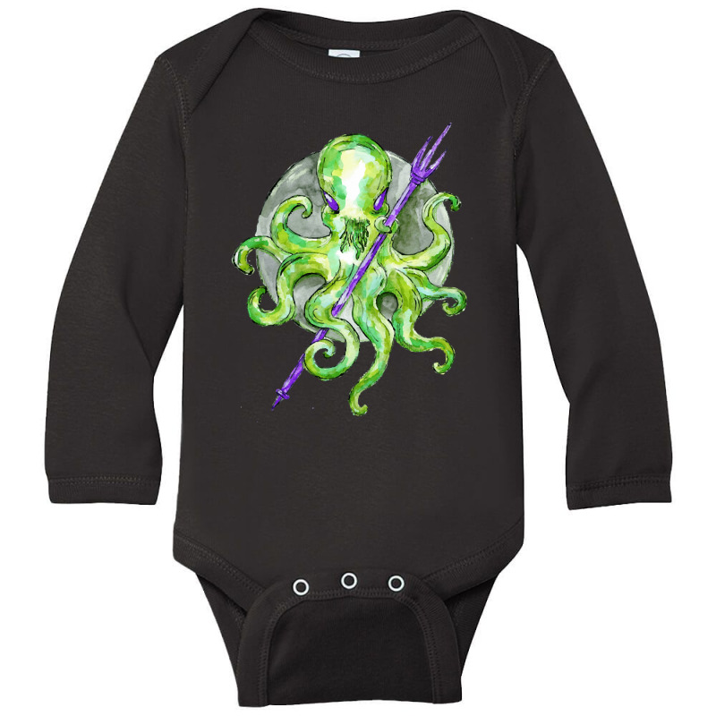 Green Octopus With Purple Trident, Green Octopus With Purple Trident V Long Sleeve Baby Bodysuit | Artistshot