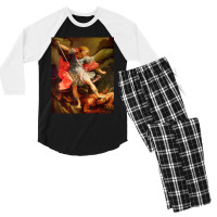 Angels Archangel Michael Defeating Satan Christian Warrior Men's 3/4 Sleeve Pajama Set | Artistshot