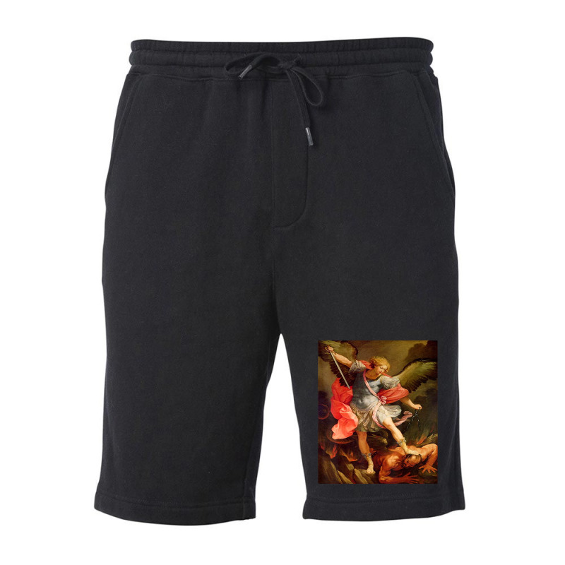 Angels Archangel Michael Defeating Satan Christian Warrior Fleece Short | Artistshot