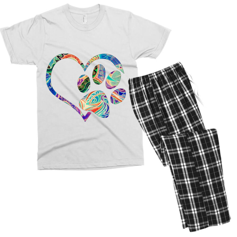 Animal Rescue Dog Paw Print Tie Dye Rainbow Dog Love Men's T-shirt Pajama Set | Artistshot