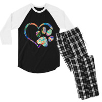 Animal Rescue Dog Paw Print Tie Dye Rainbow Dog Love Men's 3/4 Sleeve Pajama Set | Artistshot