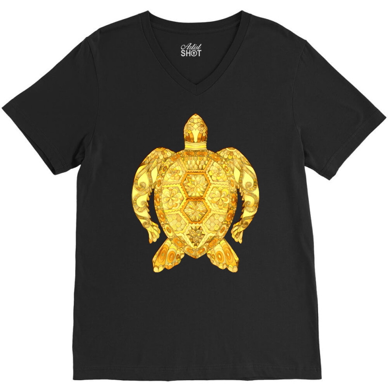 Gemstones Turtle Illustration, Adult Coloring Page Turtle Drawing, Gem V-neck Tee | Artistshot