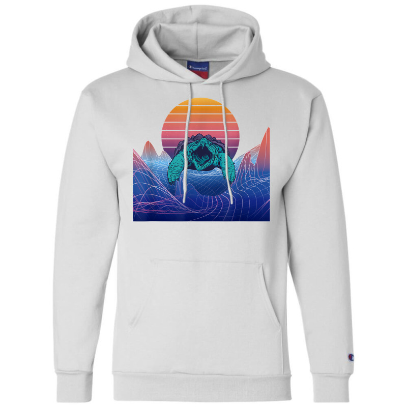 Aligator Snapping Turtle Vaporwave Landscape Reptile Lover T Shirt Champion Hoodie | Artistshot