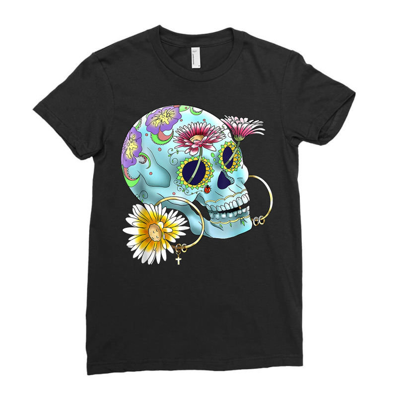 Mexican Skull Calavera Dia De Los Muertos The Day Of Dead T Shirt Ladies Fitted T-Shirt by cm-arts | Artistshot