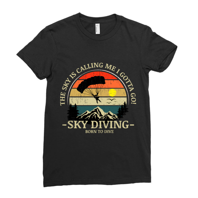 Skydiving Adventures Sky Is Calling Parachutes On Vintage Sunset Retro Ladies Fitted T-Shirt by cm-arts | Artistshot