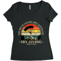 Skydiving Adventures Sky Is Calling Parachutes On Vintage Sunset Retro Women's Triblend Scoop T-shirt | Artistshot