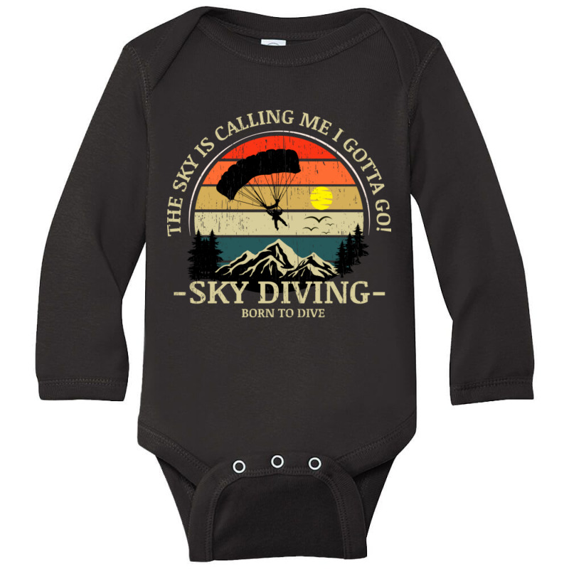 Skydiving Adventures Sky Is Calling Parachutes On Vintage Sunset Retro Long Sleeve Baby Bodysuit by cm-arts | Artistshot