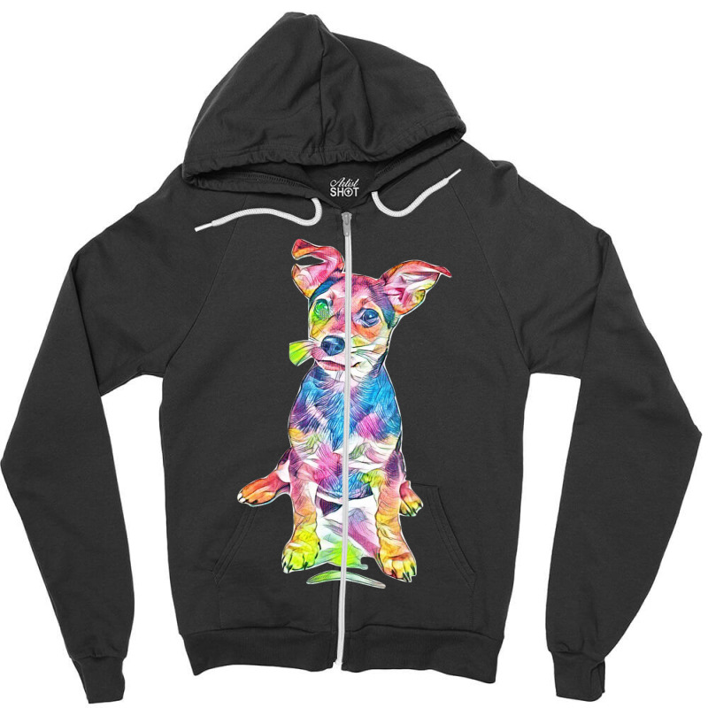 Dog With Perky Ears Zipper Hoodie by Kemnabi | Artistshot