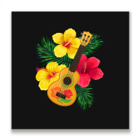 Hawaiian Ukulele Lute Guitar Hibiscus Metal Print Square | Artistshot