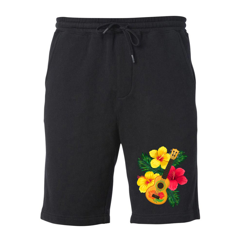 Hawaiian Ukulele Lute Guitar Hibiscus Fleece Short | Artistshot