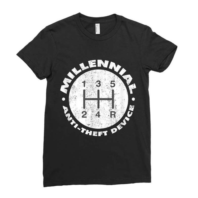 Millennial Anti Theft Device Manual Shift Funny T Shirt Ladies Fitted T-Shirt by cm-arts | Artistshot