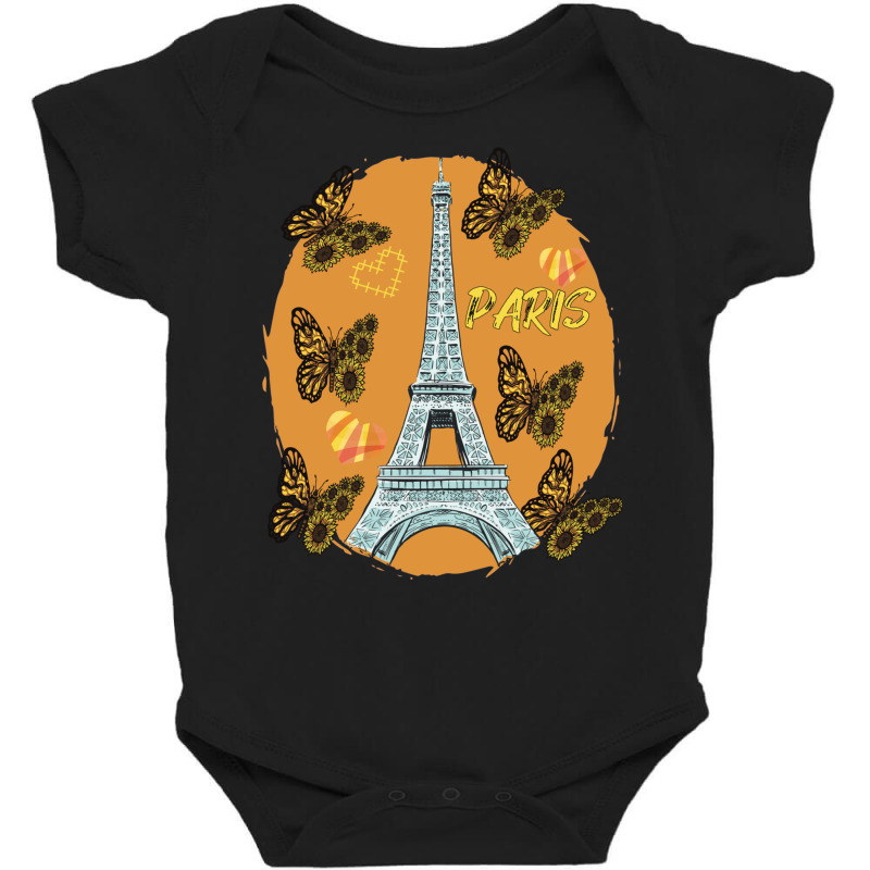 Love Paris Hearts Eiffel Tower Butterfly France Love French Long Sleev Baby Bodysuit by cm-arts | Artistshot