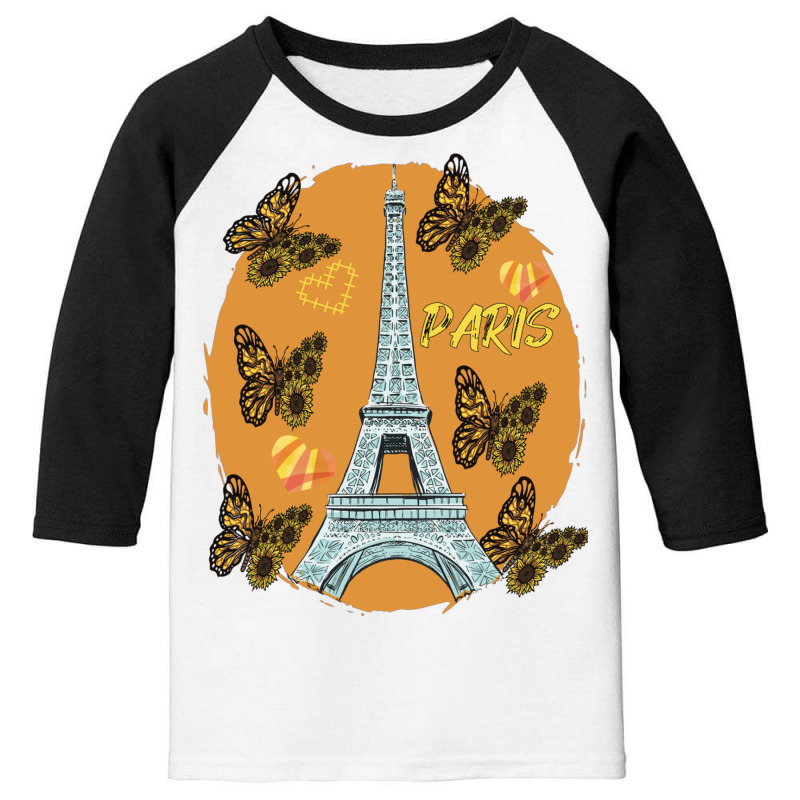 Love Paris Hearts Eiffel Tower Butterfly France Love French Long Sleev Youth 3/4 Sleeve by cm-arts | Artistshot