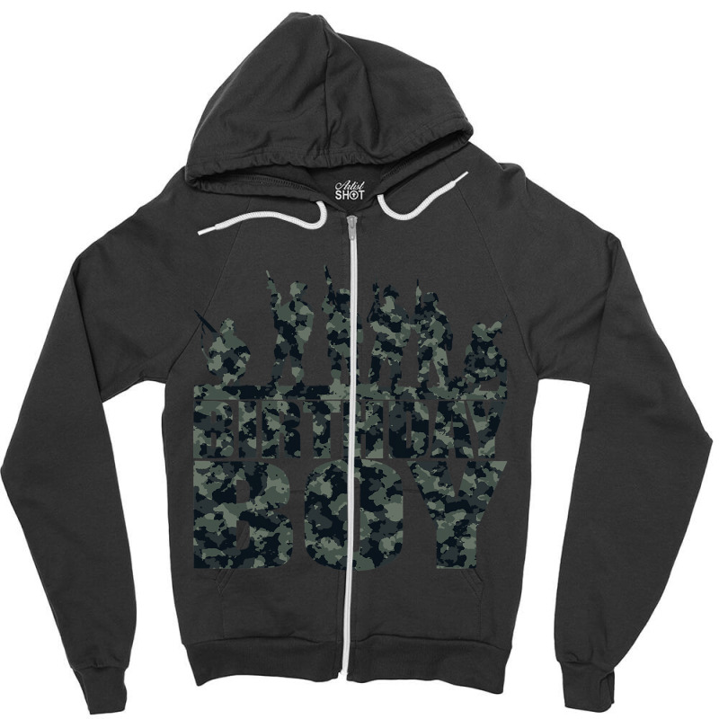 Birthday Boy Army Party Military Party Supplies Camo Green Zipper Hoodie | Artistshot