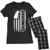 Mens Husky Lover Siberian Husky Dad American Flag Dog Lover Women's Pajamas Set | Artistshot