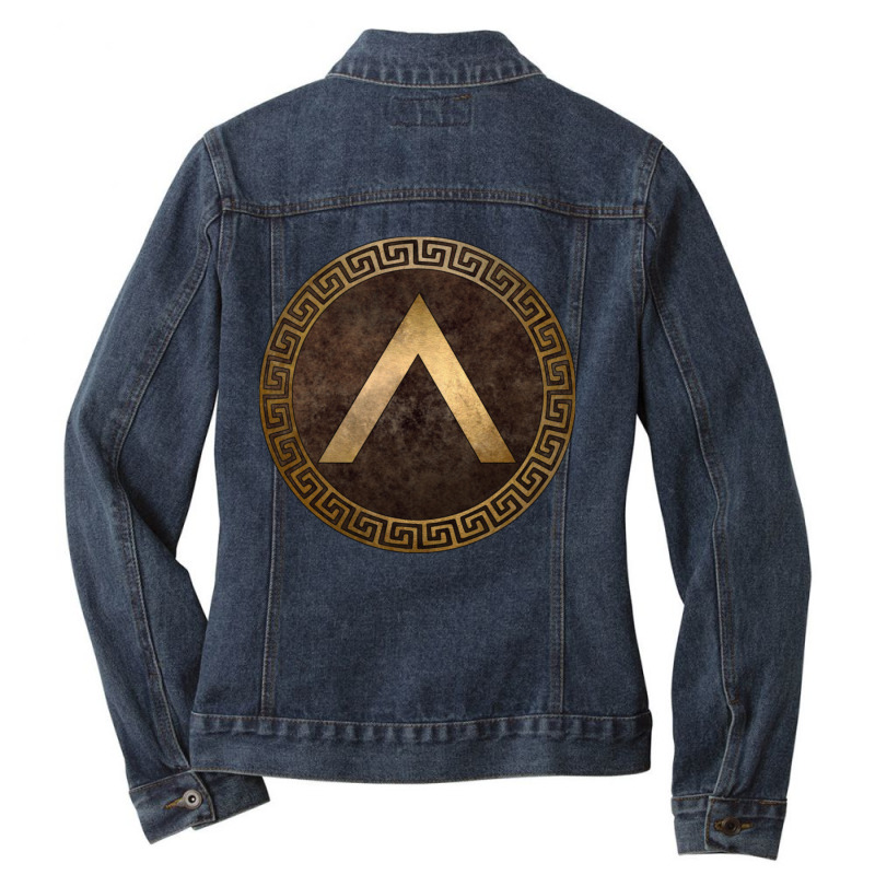 Spartan Shield Lambda Symbol Of Sparta Ladies Denim Jacket by cm-arts | Artistshot