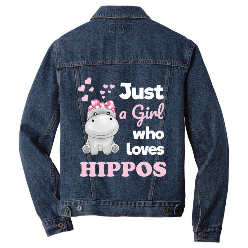 Girls Hippo Gift Just A Girl Who Loves Hippopotamuses Men Denim Jacket | Artistshot