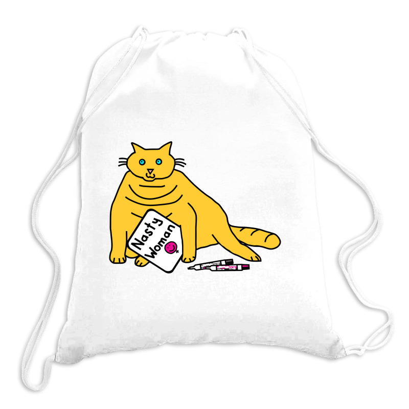 Small Cat Writes Nasty Woman Sign Kamala Drawstring Bags | Artistshot