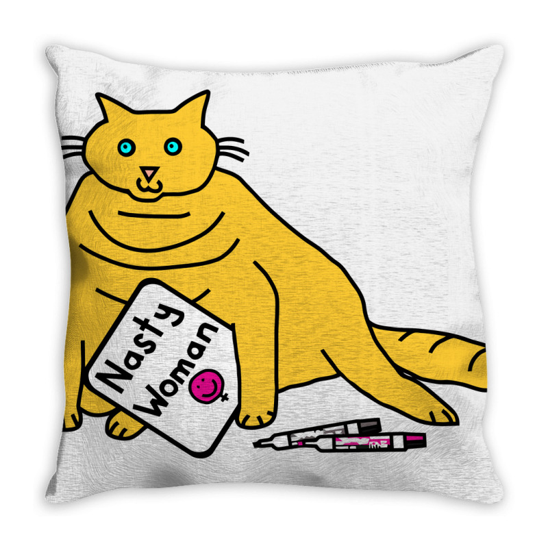 Small Cat Writes Nasty Woman Sign Kamala Throw Pillow | Artistshot