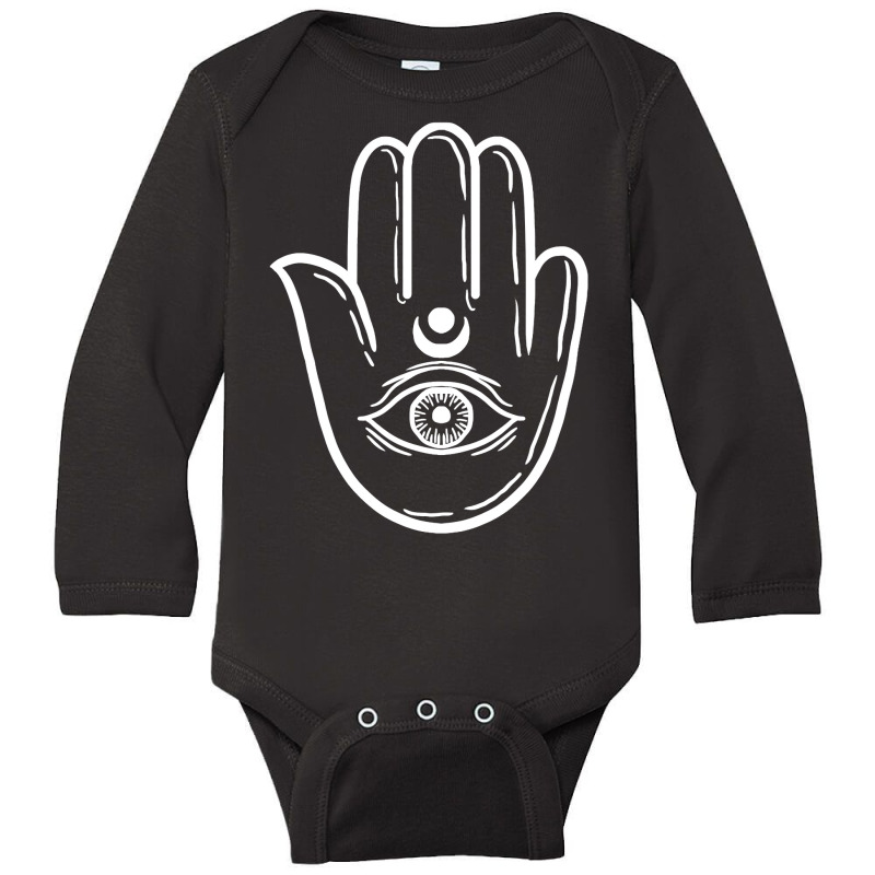 Hand Eye Hamsa Minimal Art Chanukah Festival Jewish Gift Long Sleeve Baby Bodysuit by Heatherj90 | Artistshot