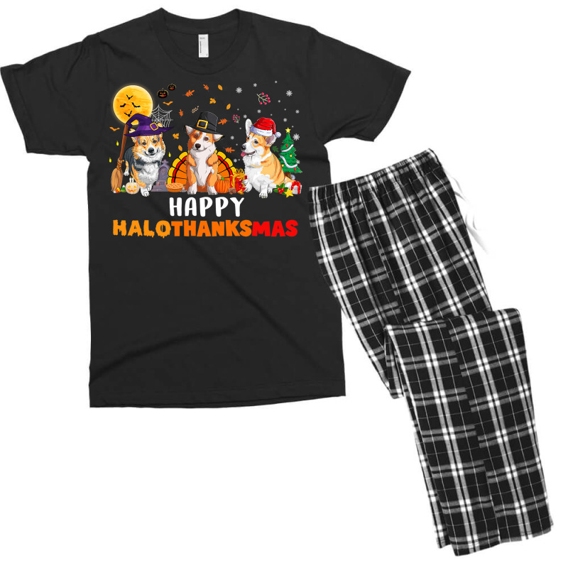 Corgi Dog Halloween Merry Christmas Happy Hallothanksmas Men's T-shirt Pajama Set | Artistshot