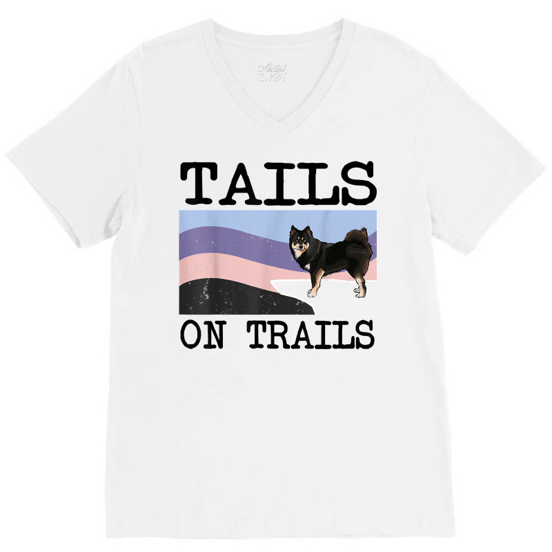 Finnish Lapphund Tails On Trails Funny Dog Hiking T Shirt V-Neck Tee by puetzee | Artistshot