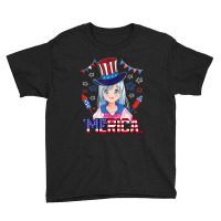 Anime Girl 4th Of July American Flag Merica Fireworks Girls Youth Tee | Artistshot