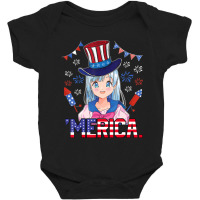 Anime Girl 4th Of July American Flag Merica Fireworks Girls Baby Bodysuit | Artistshot