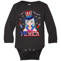 Anime Girl 4th Of July American Flag Merica Fireworks Girls Long Sleeve Baby Bodysuit | Artistshot