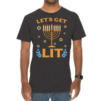 Hanukkah Lets Get Lit Menorah Funny Hebrew Jewish Holiday Vintage T-shirt | Artistshot