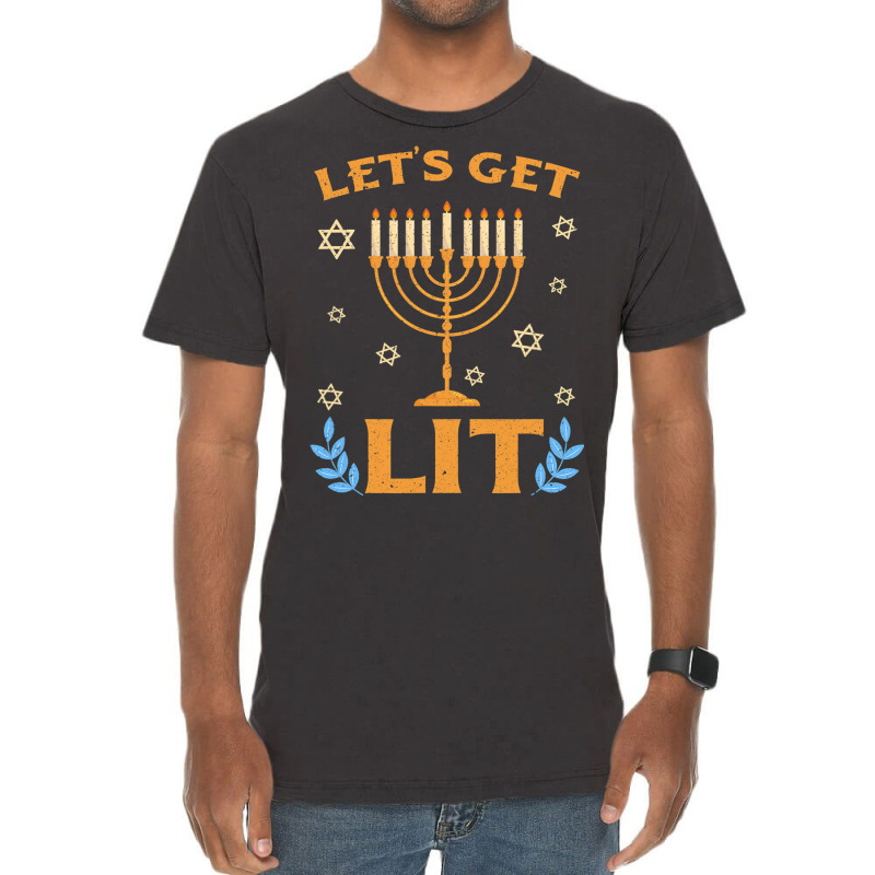 Hanukkah Lets Get Lit Menorah Funny Hebrew Jewish Holiday Vintage T-shirt | Artistshot