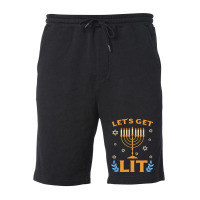 Hanukkah Lets Get Lit Menorah Funny Hebrew Jewish Holiday Fleece Short | Artistshot