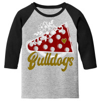 Cheer Bulldog Shirt, Maroon Megaphone Heart Flower Accent T Shirt Youth 3/4 Sleeve | Artistshot