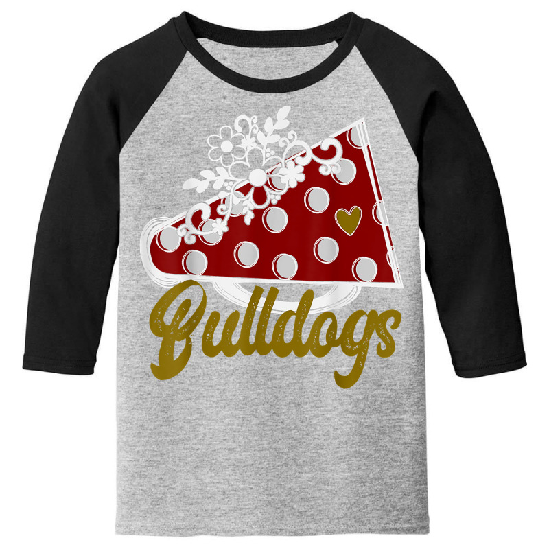 Cheer Bulldog Shirt, Maroon Megaphone Heart Flower Accent T Shirt Youth 3/4 Sleeve by cm-arts | Artistshot