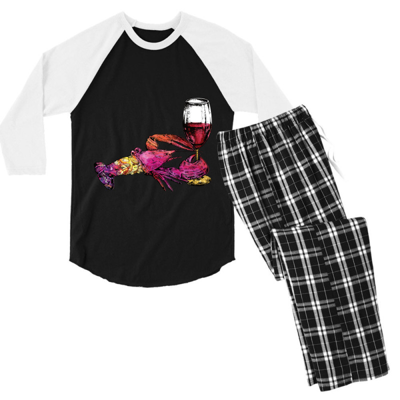 Crustaceancore Lobster With Wine Glass Men's 3/4 Sleeve Pajama Set | Artistshot