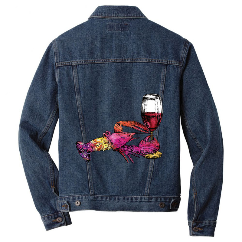 Crustaceancore Lobster With Wine Glass Men Denim Jacket | Artistshot