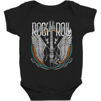 Distressed Vintage Retro 80s Rock & Roll Music Guitar Wings Baby Bodysuit | Artistshot