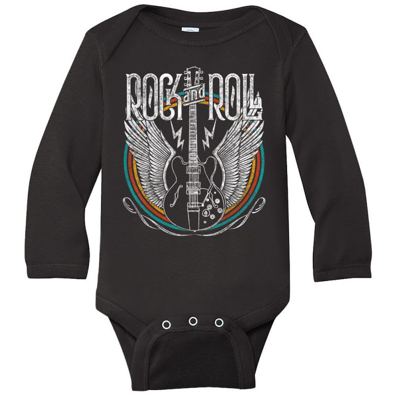 Distressed Vintage Retro 80s Rock & Roll Music Guitar Wings Long Sleeve Baby Bodysuit by cm-arts | Artistshot