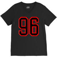 Jersey Number #96 Red Black Sports Birthday Lucky Number 96 V-neck Tee | Artistshot