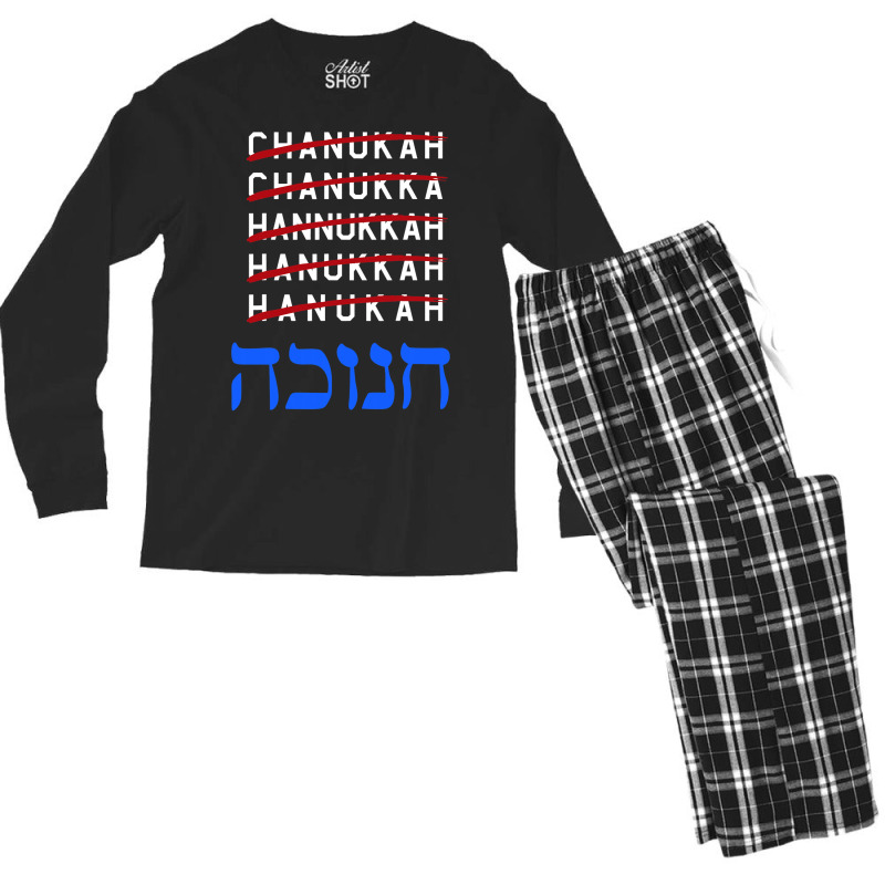 Happy Hanukkah Spelling Chanukah Hebrew Jewish Holiday Men's Long Sleeve Pajama Set | Artistshot