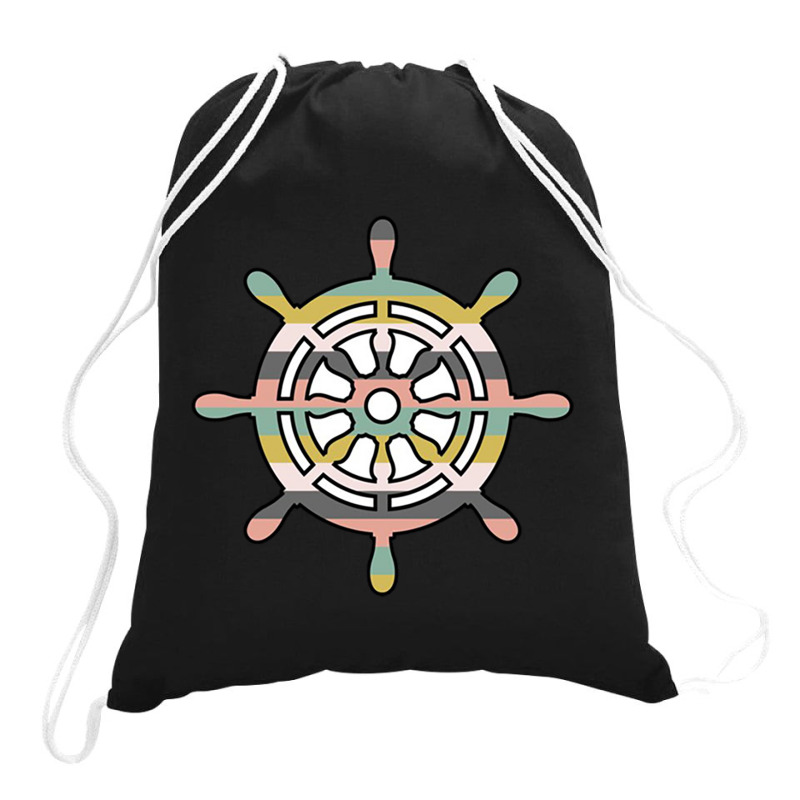 Ship Wheel Green Striped Drawstring Bags | Artistshot