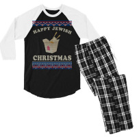 Happy Jewish Xmas Chinese Takeout Hannukah Ugly Sweater Men's 3/4 Sleeve Pajama Set | Artistshot