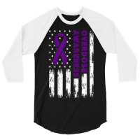 Overdose Awareness Flag Purple Ribbon Addiction Recovery 3/4 Sleeve Shirt | Artistshot