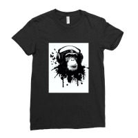 Banksy Dj Monkey Thinker With Headphones Ladies Fitted T-shirt | Artistshot